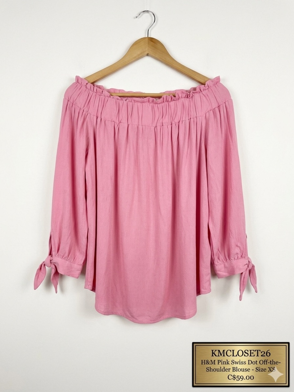 H&M Pink Swiss Dot Off-the-Shoulder Blouse Size XS 2 EUC Vacation Resort